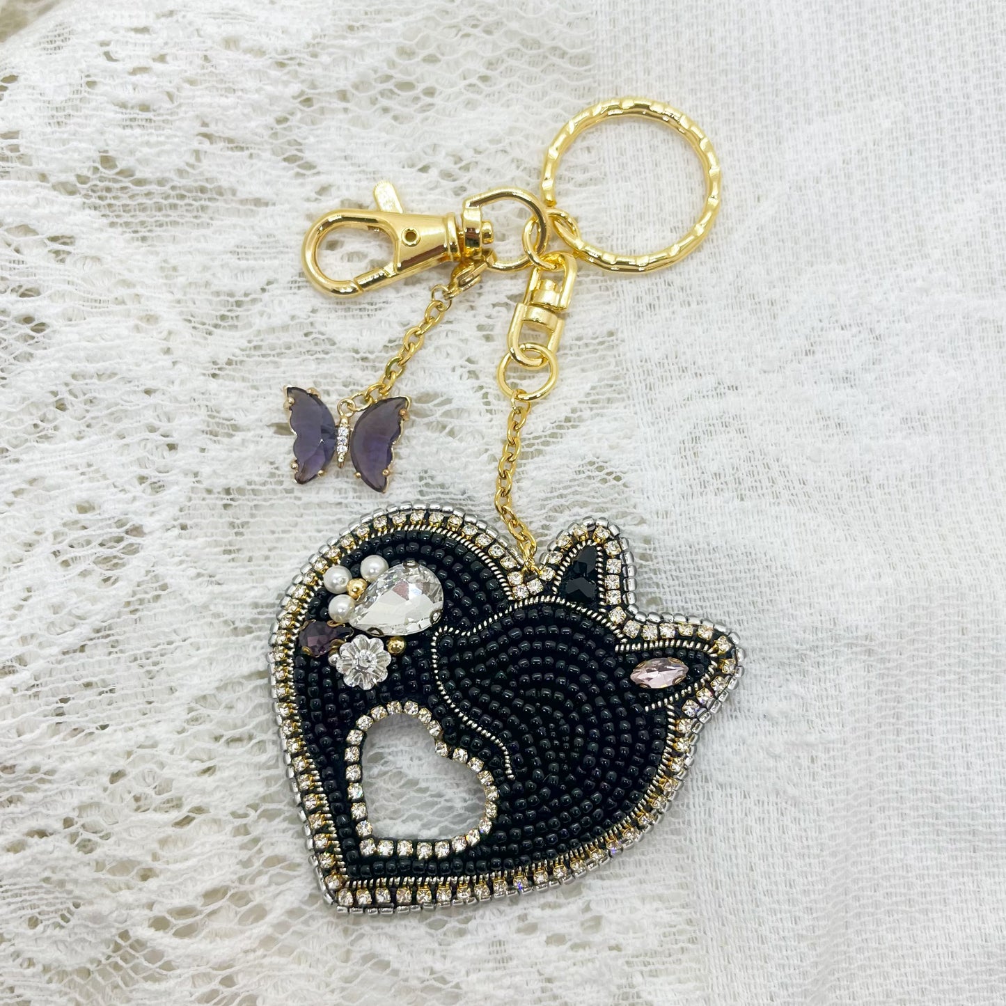 Bijouterie Marie/黒猫シルエットハートのキーホルダー