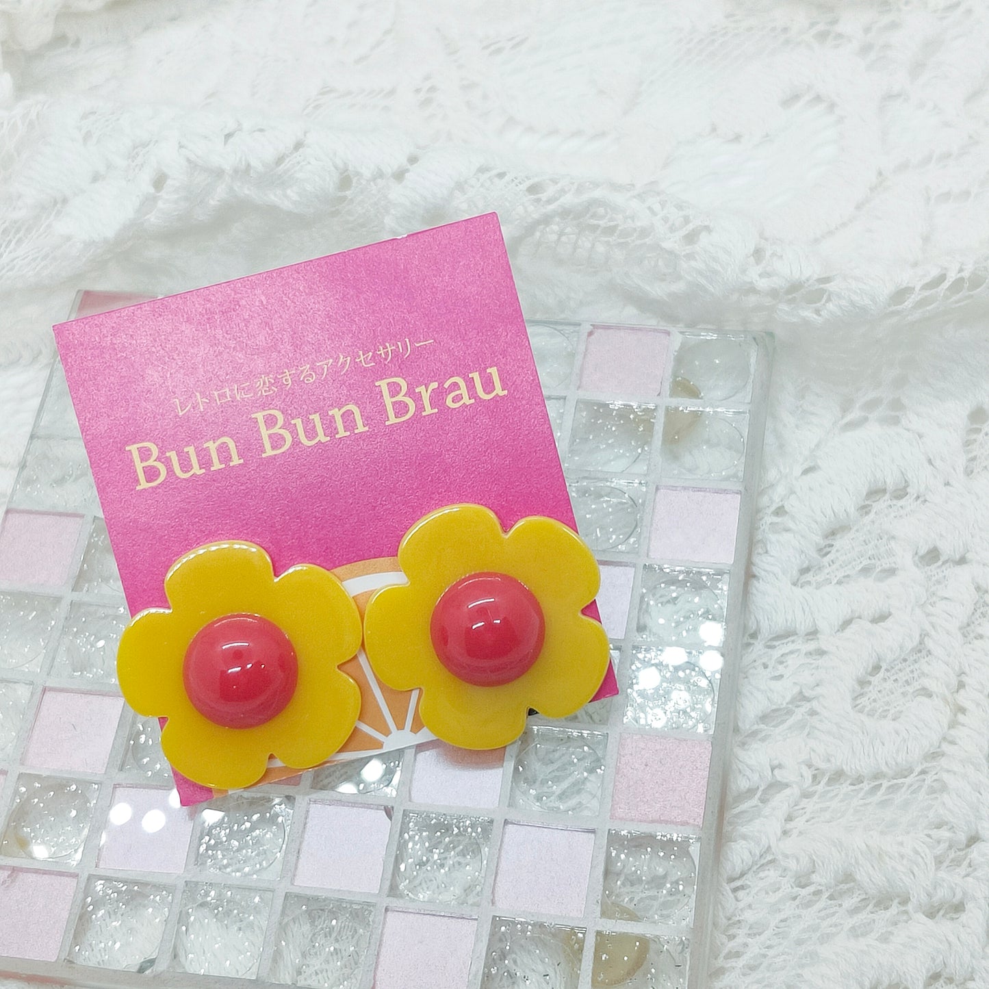 BunBunBrau/レトロフラワーぽちっとイヤアクセ⑦