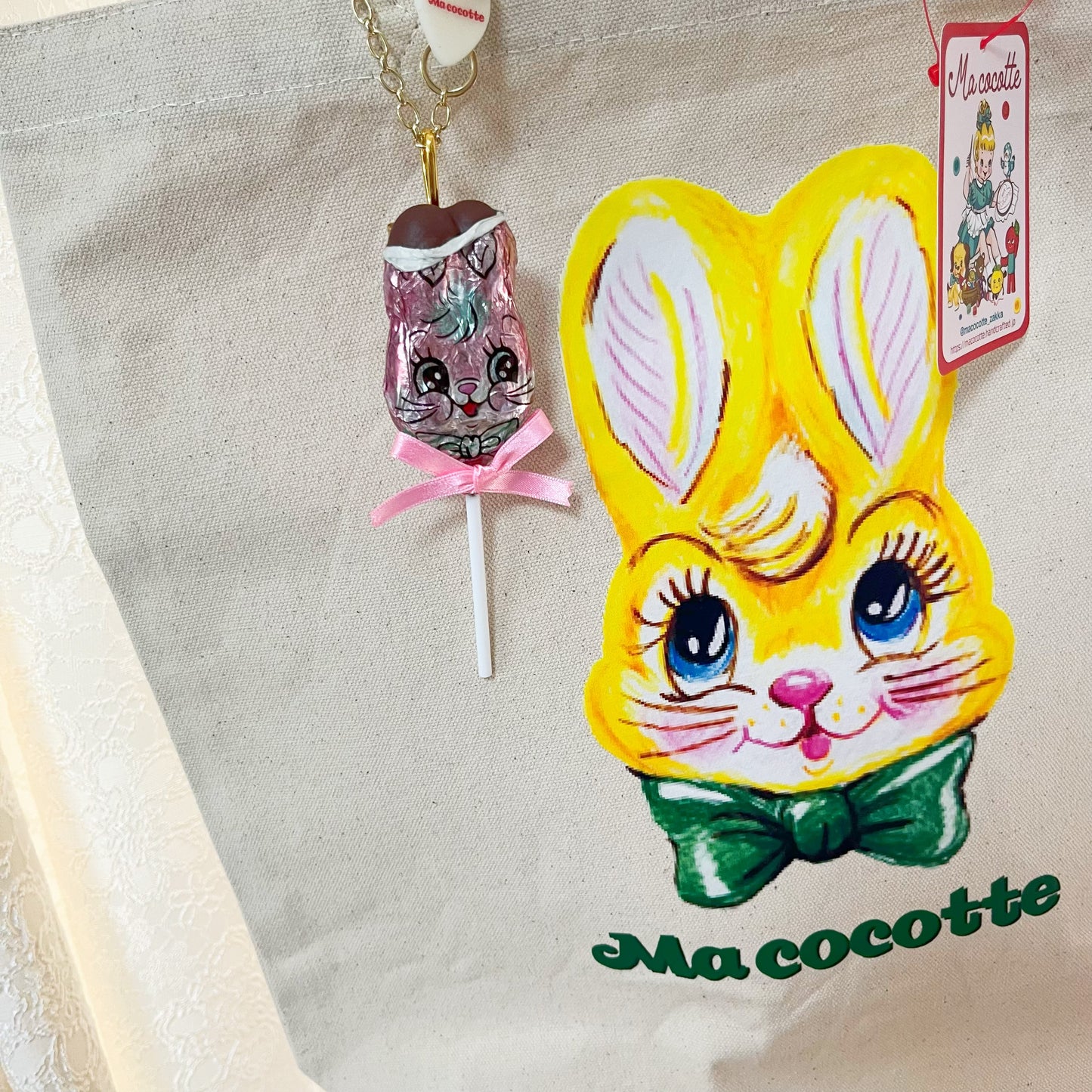 TiTi×Ma cocotte/うさぎロリポップバッグチャームブローチ(ピンク)
